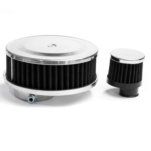 KIT FILTRO DE AR ESPORTIVO REDONDO POLIDO PRETO por R$260,00